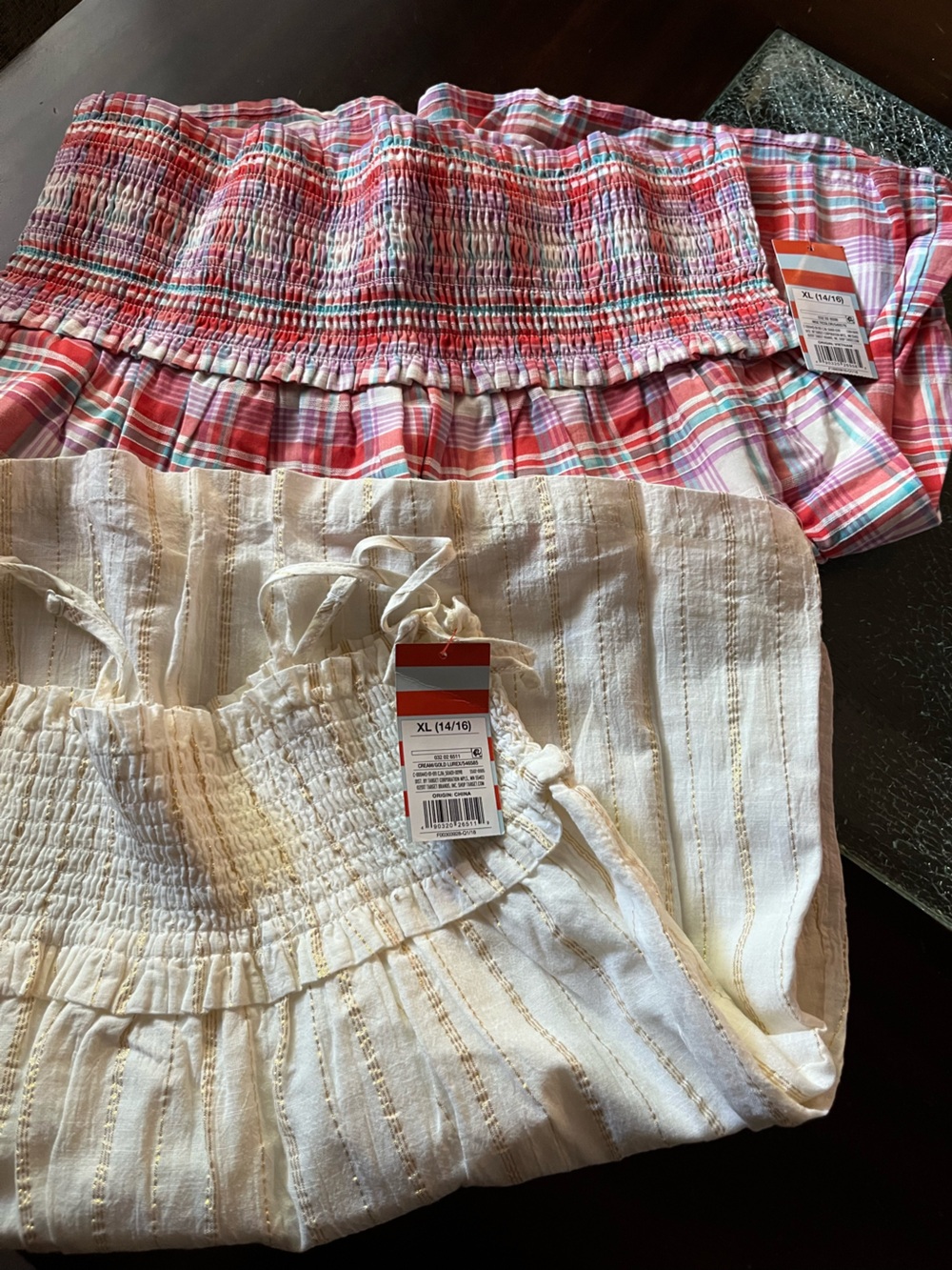Girls' Smocked Tank Top Set - Pink Plaid & Cream